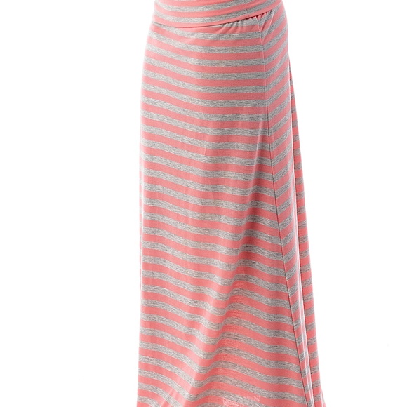 Charcoal & Coral Striped Maxi Skirt | MADE IN USA - Picture 3 of 5